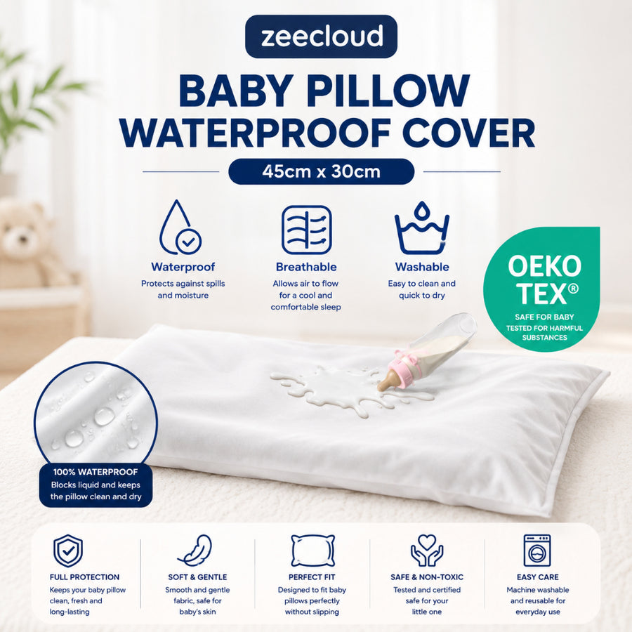 White Baby Pillow Waterproof Cover with a corner lifted to show its inner layer