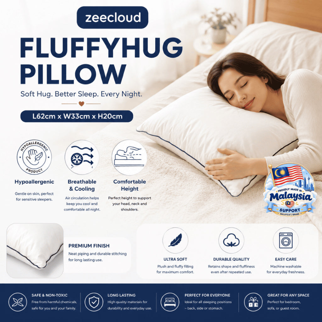 FluffyHug white pillow with a woman resting on it