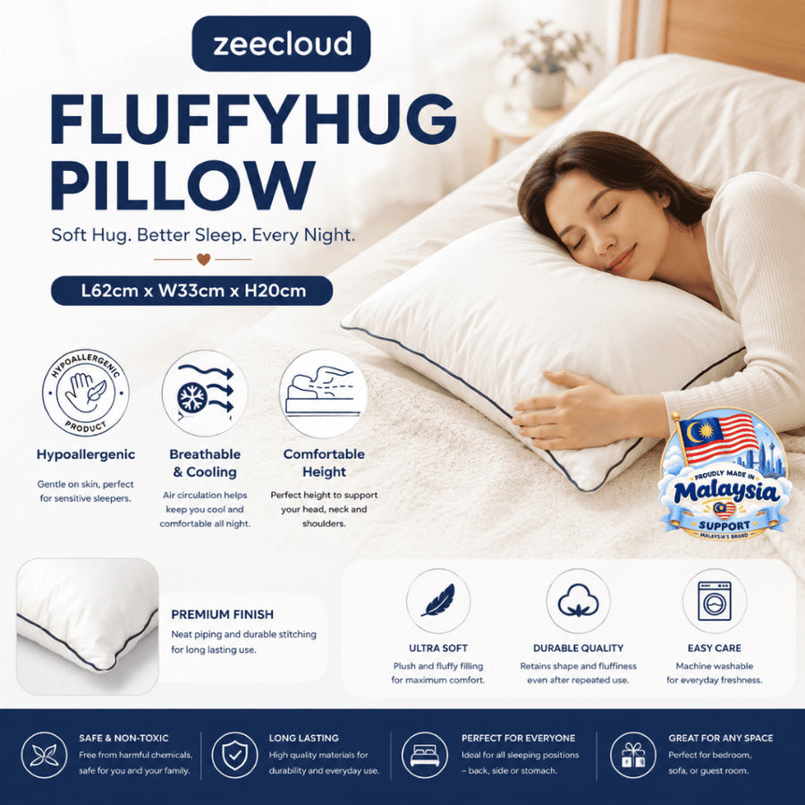 FluffyHug white pillow with a woman resting on it